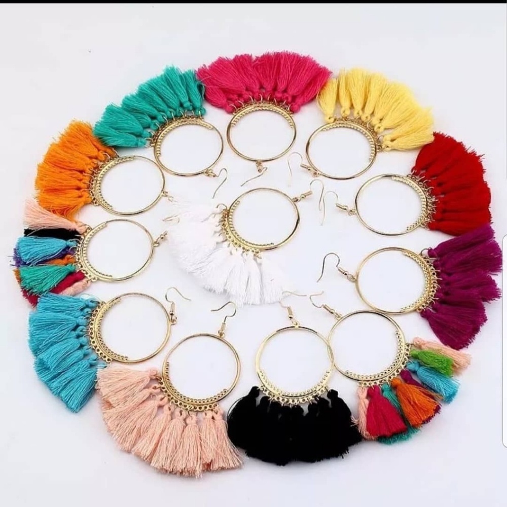 Colorful Circle Tassel Earrings